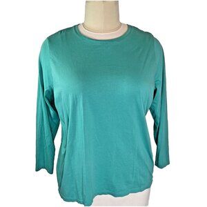 Women's 2X Lands' End Long Sleeve Tee Shirt Light Teal Blue Boat Neck Cotton